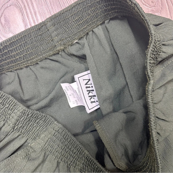 VINTAGE Olive Green Textured Pull on Pants With Pockets - SIZE SMALL - Picture 3 of 4